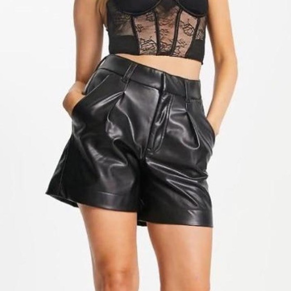 Abercrombie & Fitch Black High Waist Leather Shorts